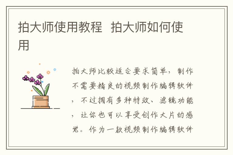 专业摄影技巧教程：轻松掌握拍大师操作秘籍